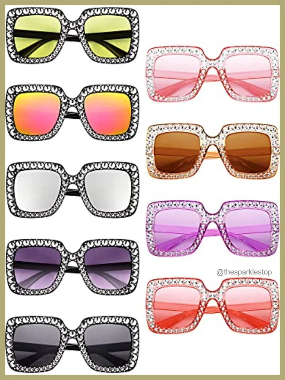 9 Pairs Rhinestone Oversized Square Sunglasses for Women Sparkling Bling